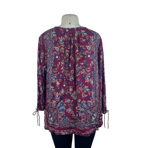 Lucky Brand Women's Maroon Floral Boho Peasant Long Sleeve Top Sz XL - Picture 3 of 8